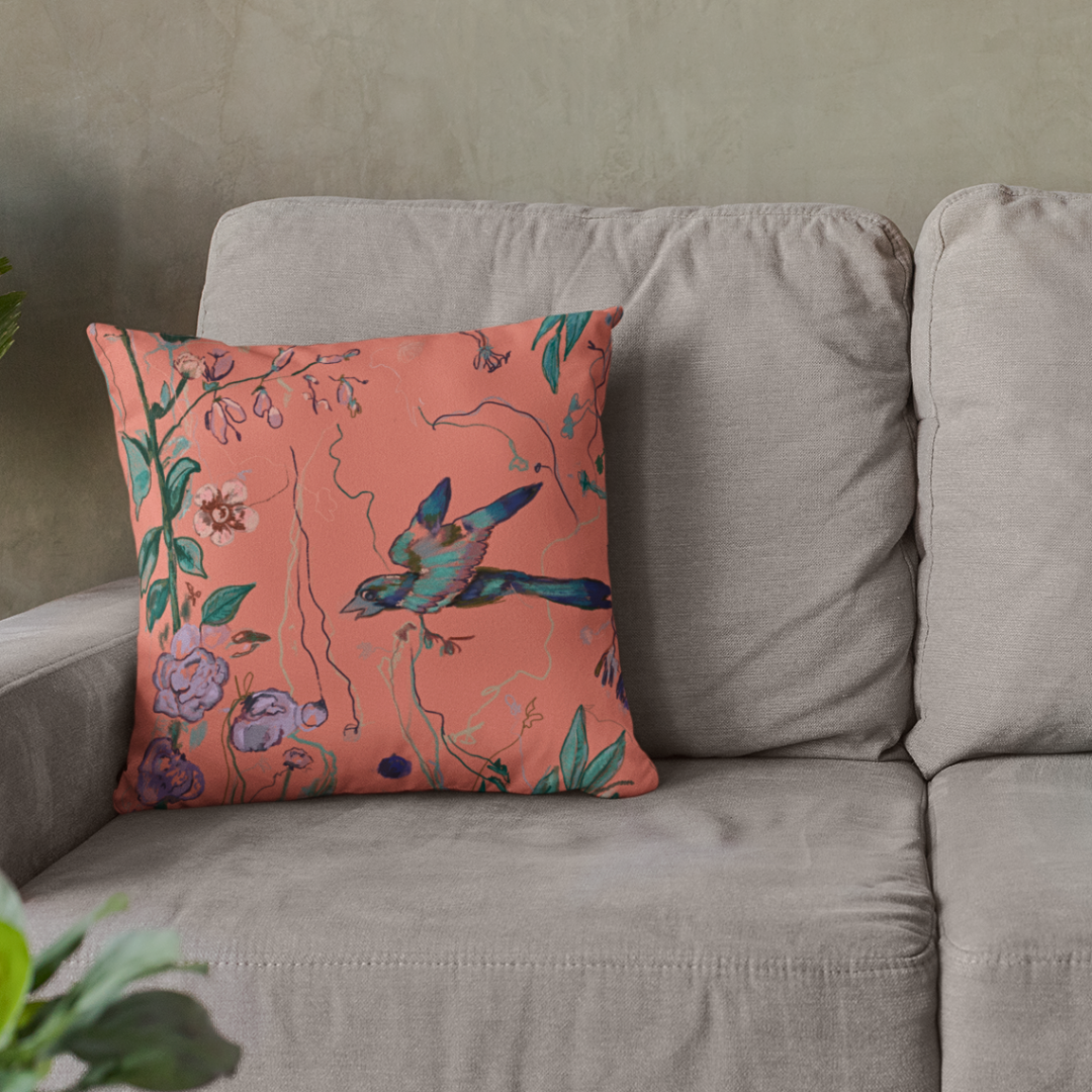 Birds of a Feather Coral Pillow Cover Windy O Connor Art and Home