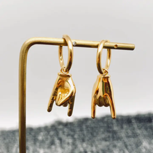 Rock & Roll Gesture Charm Huggie Earrings