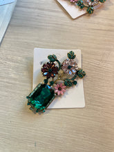 Inlaid Glass & Rhinestone Flower Brooch