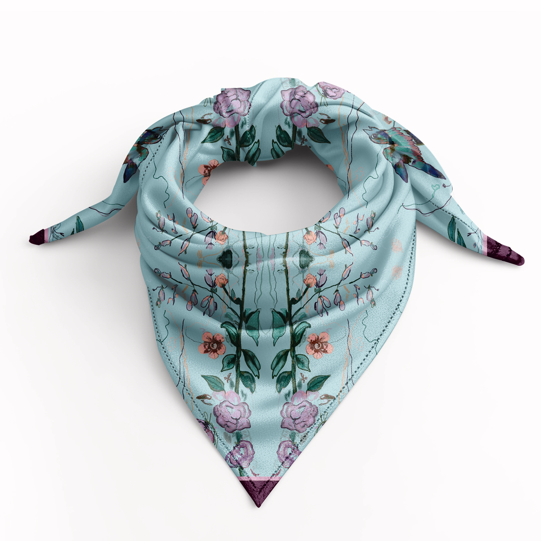 Birds of a Feather Aqua - Large Silk Scarf