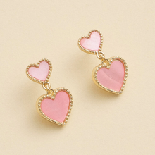 Pink Double Heart Shell Drop Earrings