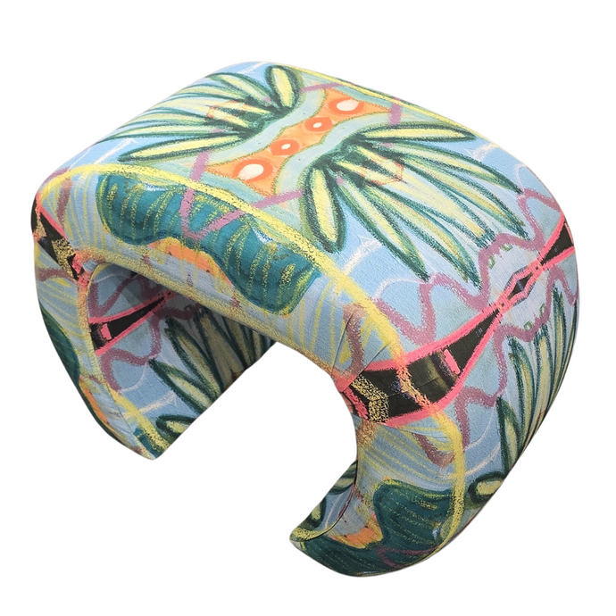 Ferns In Aqua Ottoman