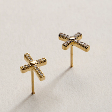 Gold Cross Stud Earrings