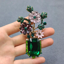 Inlaid Glass & Rhinestone Flower Brooch