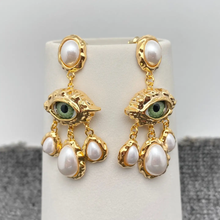 Evil Eye & Pearl Dangle Earrings