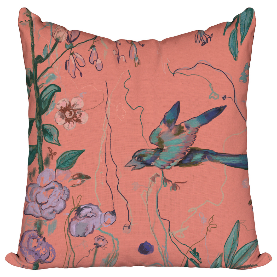Birds of a Feather Coral Pillow Cover