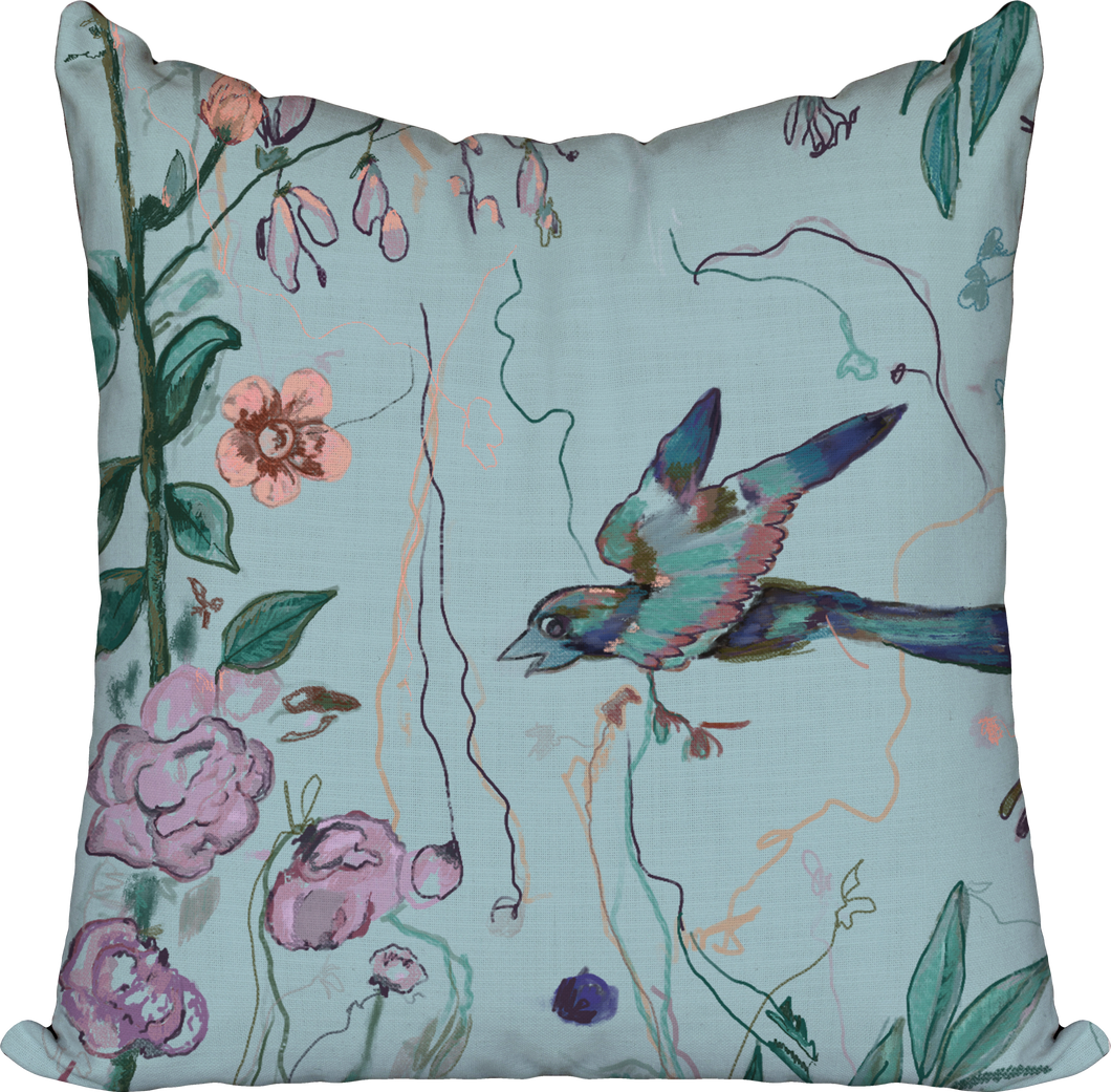 Birds of a Feather Aqua Pillow Cover Windy O Connor Art and Home